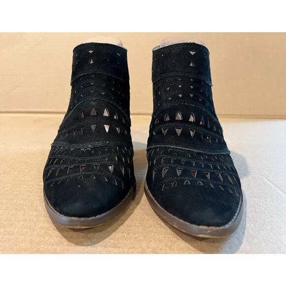 Steve Madden Jarlyn Cutout Suede Leather Booties Womens 9.5M Block Heel Black - Picture 4 of 9